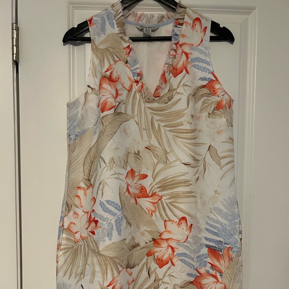 Tommy Bahama Floral Ruffle Top - Coral, Blue, Beige
